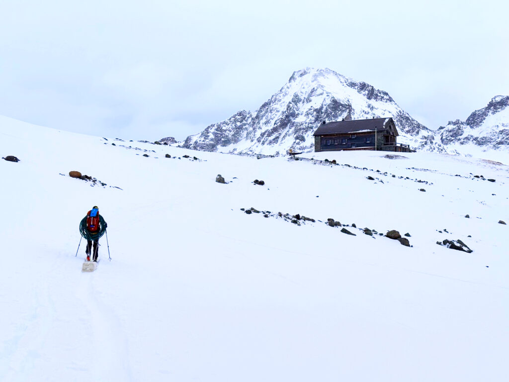Carrying equipment to mountain hut
