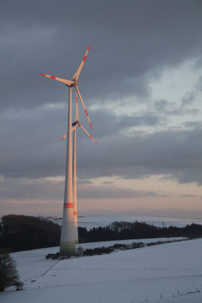 wind turbines in luxembourgish sunset
