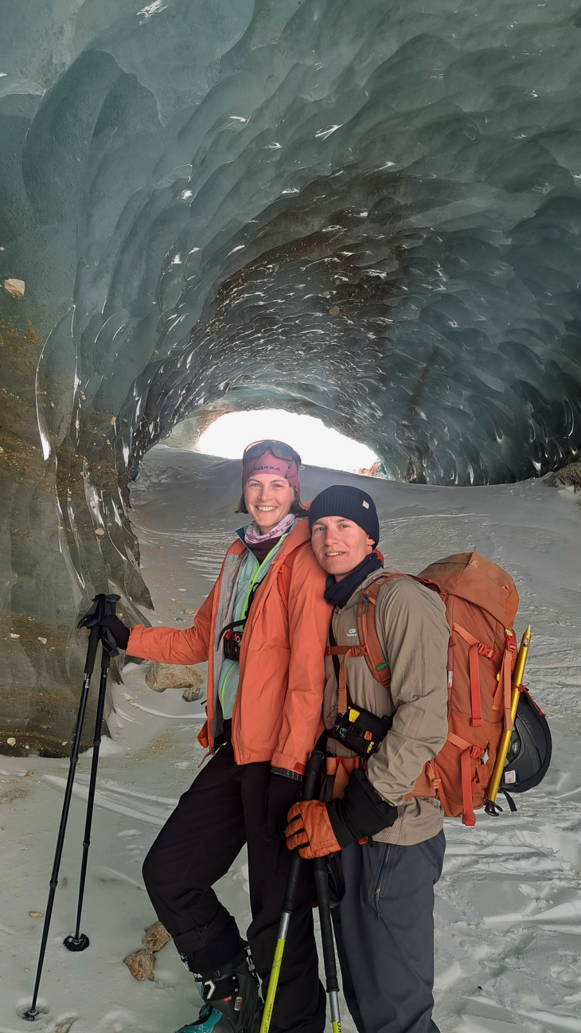 Jessy & Birk standing in the last remains of an alpine glacier